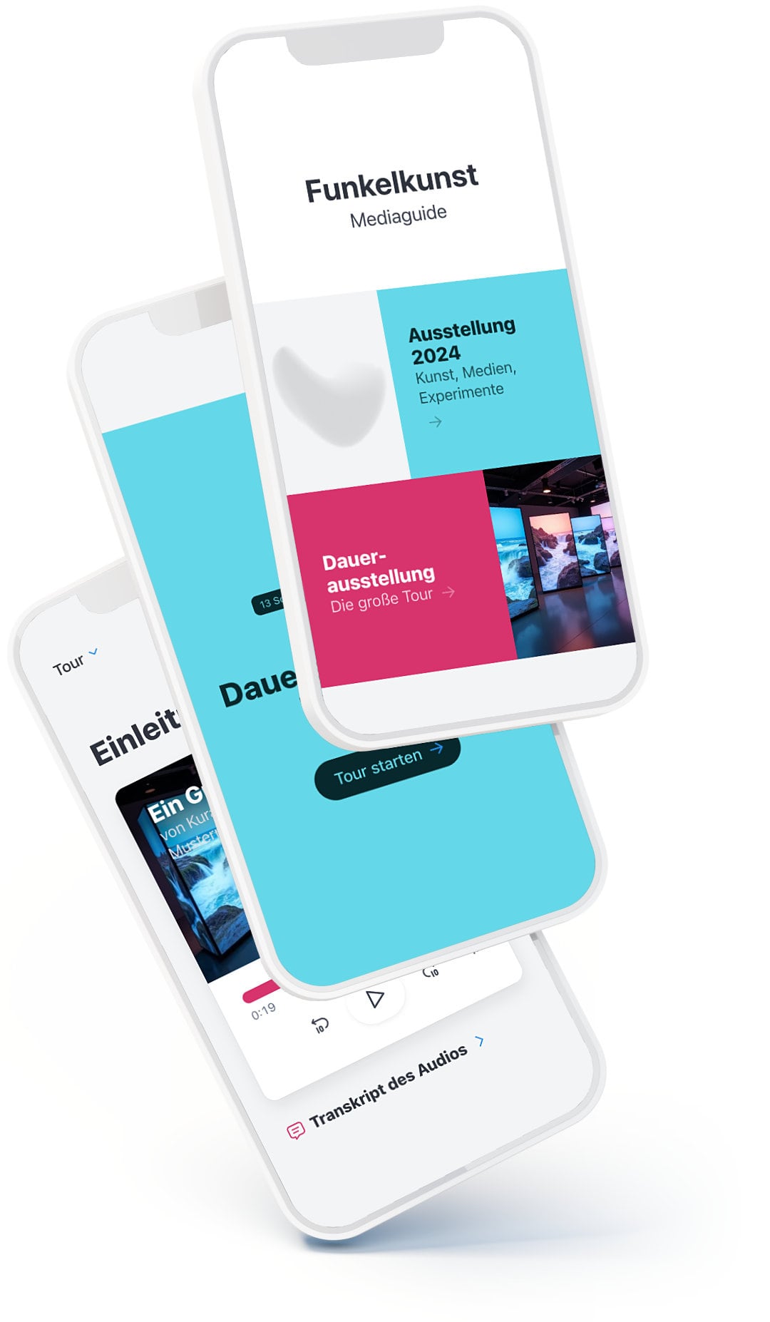 Drei Handys zeigen verschiedene Ansichten des Tooloop Guides